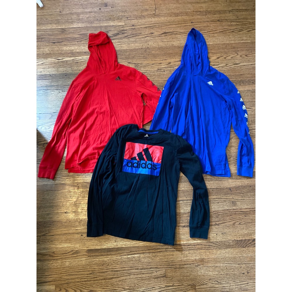 Adidas Boys XL 18/20 Long Sleeve Shirt Lot of 3 Hoodies and Graphic Tee Red Blue